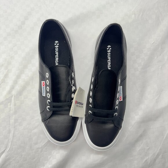 NEW! Unisex Superga Black Nappa Leather Sneakers - Picture 5 of 13